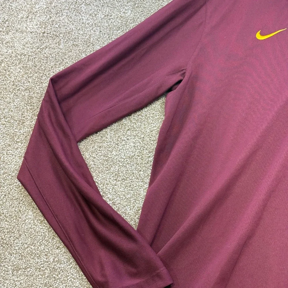 Nike Dri-FIT Minnesota Long Sleeve Polo Shirt Mens Large Maroon Gold Collegiate